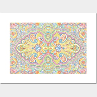 Cute Blue Orange Pink Purple White Paisley Floral Posters and Art